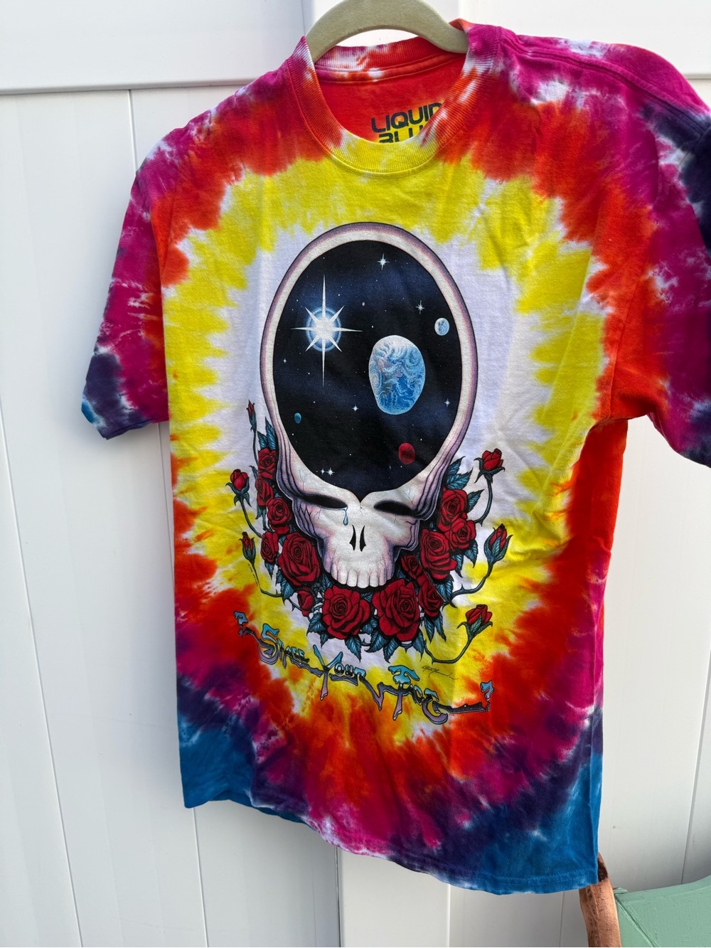 Liquid Blue Kids Tie-Dye Skull & Roses Space Graphic Tee - Red Yellow Pink Blue